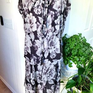 Jones New York floral print silk top and mini skirt set sz 14/16